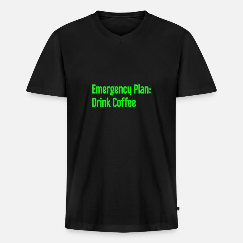 Kaffee-Notfallplan - Männer Premium Bio T-Shirt mit V-Ausschnitt - Schwarz