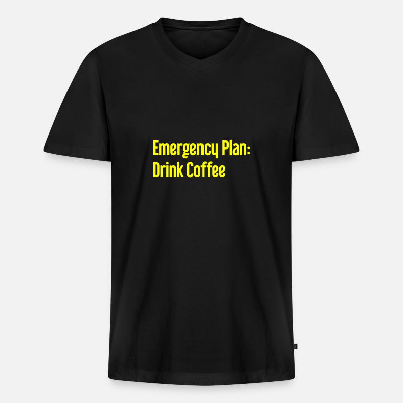 Kaffee-Notfallplan - Männer Premium Bio T-Shirt mit V-Ausschnitt - Schwarz