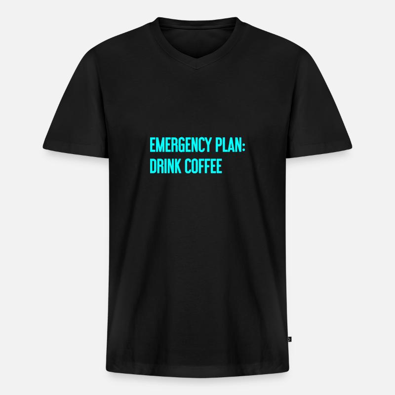 Kaffee-Notfallplan - Männer Premium Bio T-Shirt mit V-Ausschnitt - Schwarz