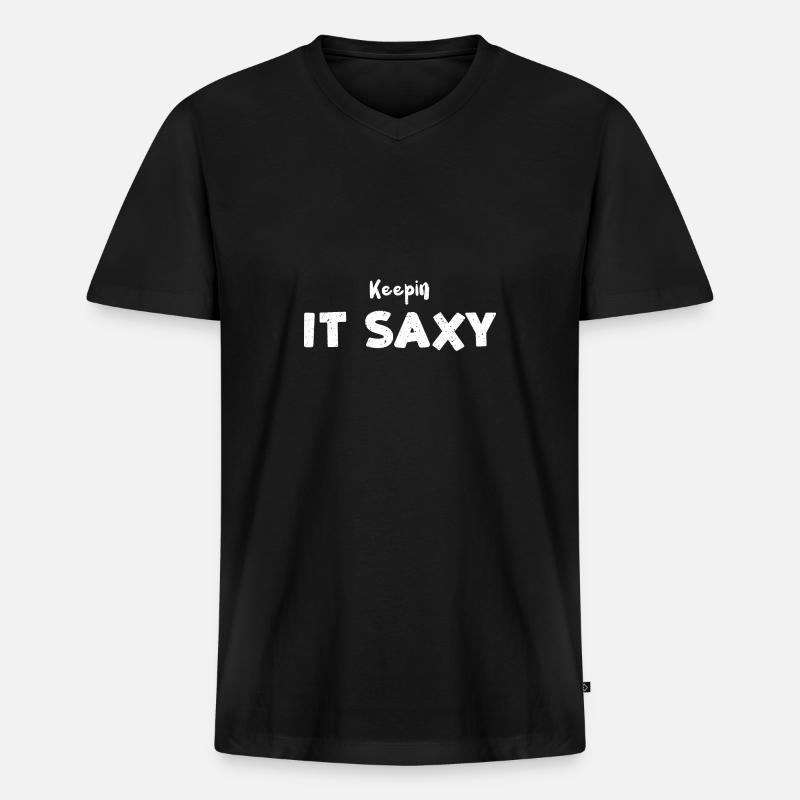 Keepin It Saxy - Music - Männer Premium Bio T-Shirt mit V-Ausschnitt - Schwarz