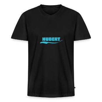 Name tag hubert - Men's Premium Organic T-shirt with V-neck - black - Front - Nico (187cm)