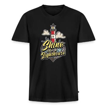 Shine like a lighthouse Lighthouse - Männer Premium Bio T-Shirt mit V-Ausschnitt - Schwarz - Vorne - Nico (187cm)