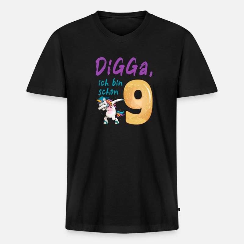 DIGGA, ich bin schon 9 - Männer Premium Bio T-Shirt mit V-Ausschnitt - Schwarz