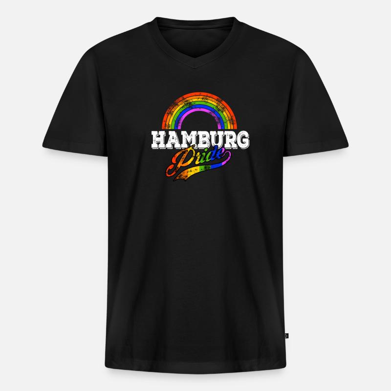 Pride Hamburg - Männer Premium Bio T-Shirt mit V-Ausschnitt - Schwarz