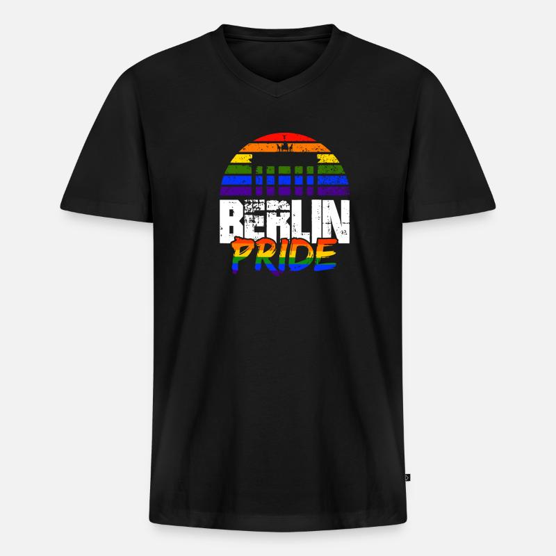 Pride Berlin - Männer Premium Bio T-Shirt mit V-Ausschnitt - Schwarz