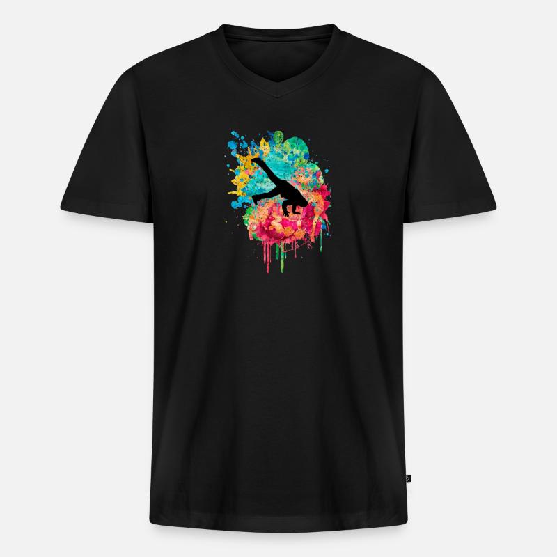 Breakdance Breakdancer PopArt - Männer Premium Bio T-Shirt mit V-Ausschnitt - Schwarz