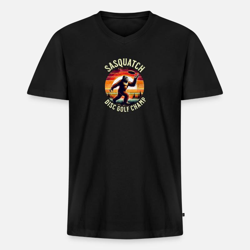 Disc Golf Sasquatch - Männer Premium Bio T-Shirt mit V-Ausschnitt - Schwarz