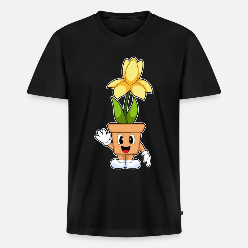Blumentopf Narzisse Blumen - Männer Premium Bio T-Shirt mit V-Ausschnitt - Schwarz