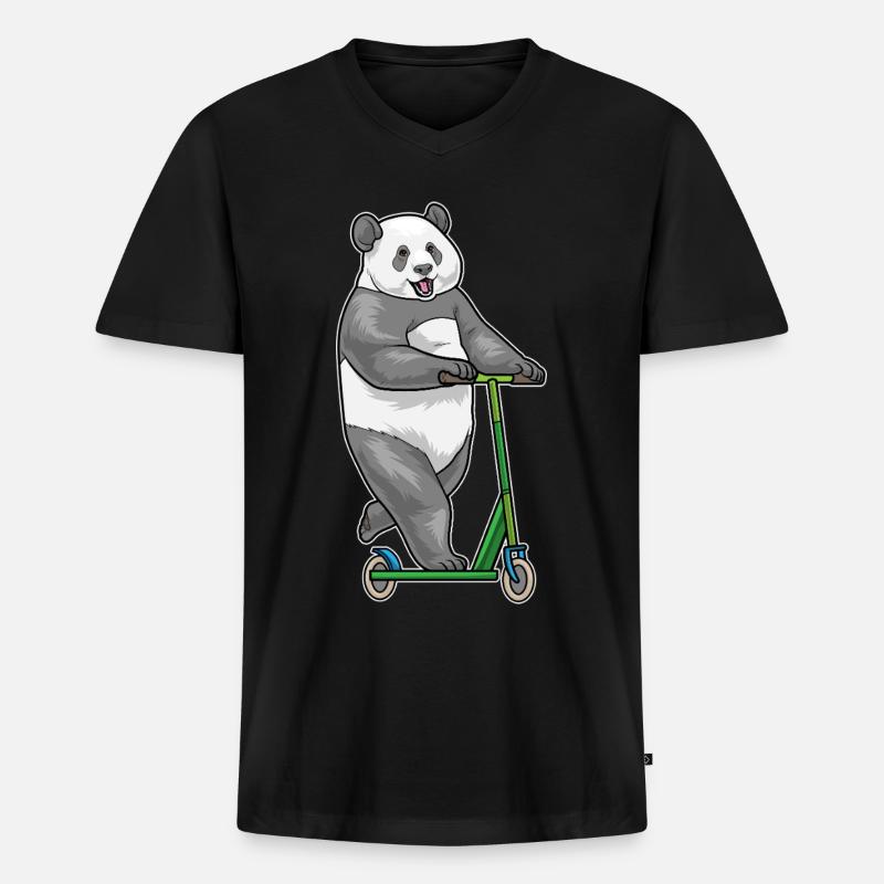 Panda Scooter - Männer Premium Bio T-Shirt mit V-Ausschnitt - Schwarz