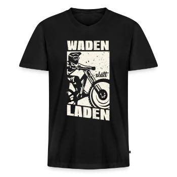 Waden statt Laden - Männer Premium Bio T-Shirt mit V-Ausschnitt - Schwarz - Vorne - Nico (187cm)