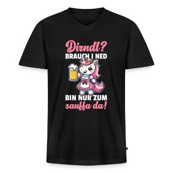 Einhorn Dirndl Trachtenshirt Trachten - Männer Premium Bio T-Shirt mit V-Ausschnitt - Schwarz - Vorne - Nico (187cm)