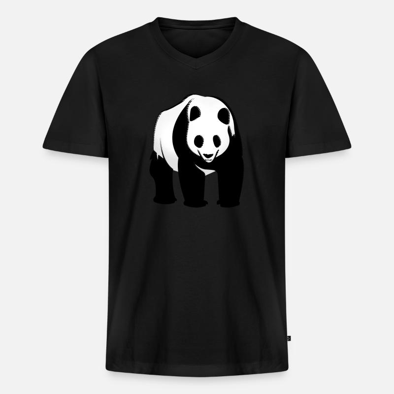 Panda - Männer Premium Bio T-Shirt mit V-Ausschnitt - Schwarz
