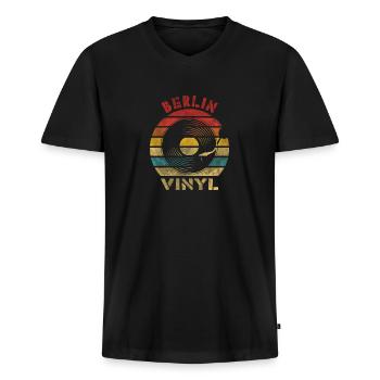 Berlin Vinyl Retro Vintage Music. - Men's Premium Organic T-shirt with V-neck - black - Front - Nico (187cm)
