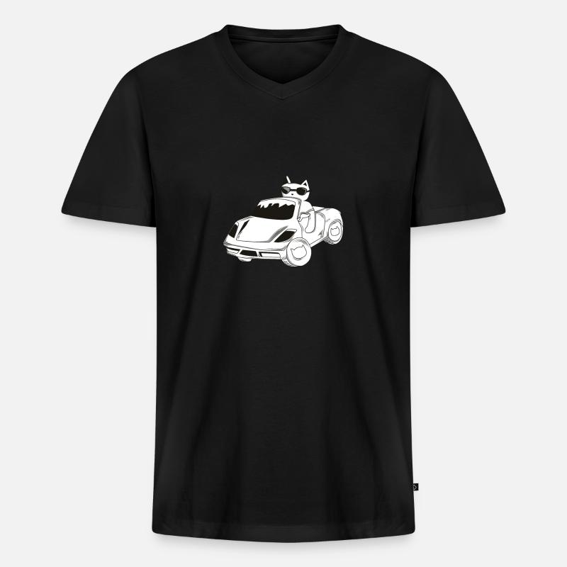 Katze im Auto / Geschenk / Geschenkidee - Männer Premium Bio T-Shirt mit V-Ausschnitt - Schwarz