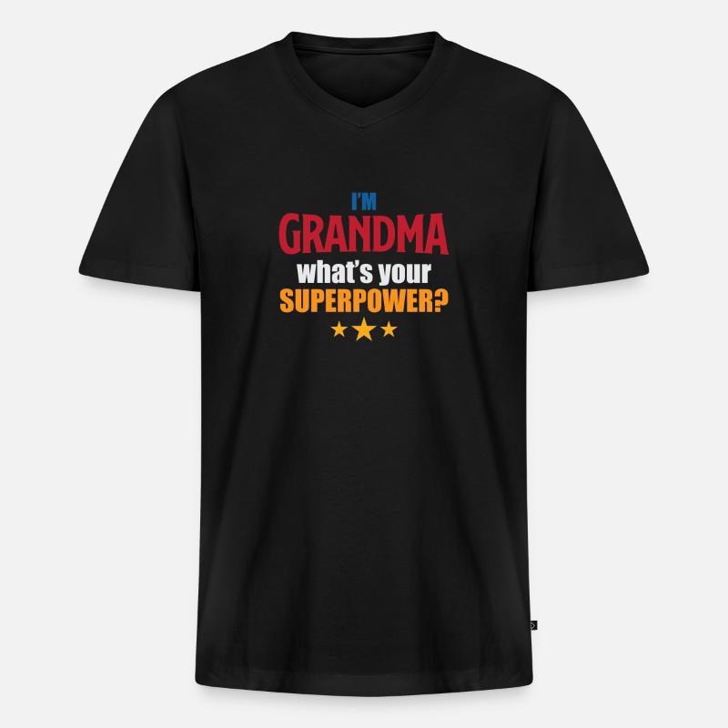 Großmutter Oma mit Superkraft - Männer Premium Bio T-Shirt mit V-Ausschnitt - Schwarz