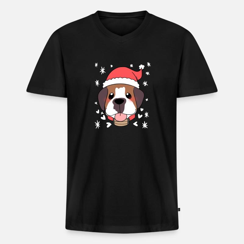 Weihnachten – Weihnachtspullover – Bernhardiner - Männer Premium Bio T-Shirt mit V-Ausschnitt - Schwarz