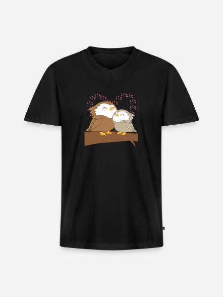 Hibou - hibou - hibou - hibou - famille - câlins - T-shirt encolure en V Premium bio Homme - noir