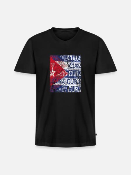 Cuba Flag distressed T-Shirt - Männer Premium Bio T-Shirt mit V-Ausschnitt - Schwarz