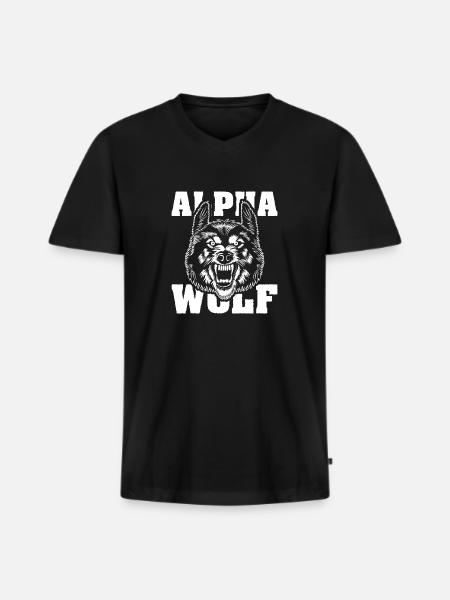 Wolf Alphawolf Wolfpack Anführer Vater - Männer Premium Bio T-Shirt mit V-Ausschnitt - Schwarz