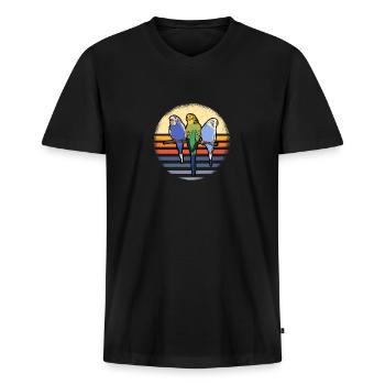 Perruche Budgie Welli - T-shirt encolure en V Premium bio Homme - noir - Devant - Nico (187cm)