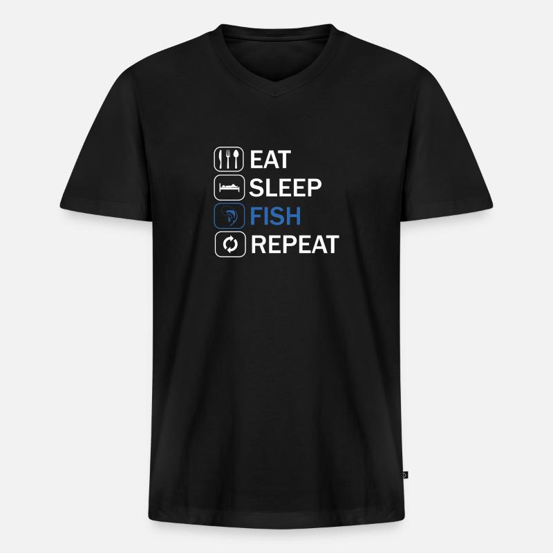 Eat sleep fish repeat - Männer Premium Bio T-Shirt mit V-Ausschnitt - Schwarz