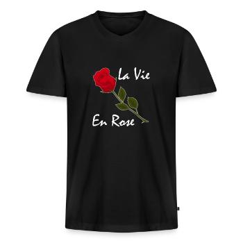 La Vie En Rose T-Shirt Rosarote Brille Leben in Ro - Männer Premium Bio T-Shirt mit V-Ausschnitt - Schwarz - Vorne - Nico (187cm)