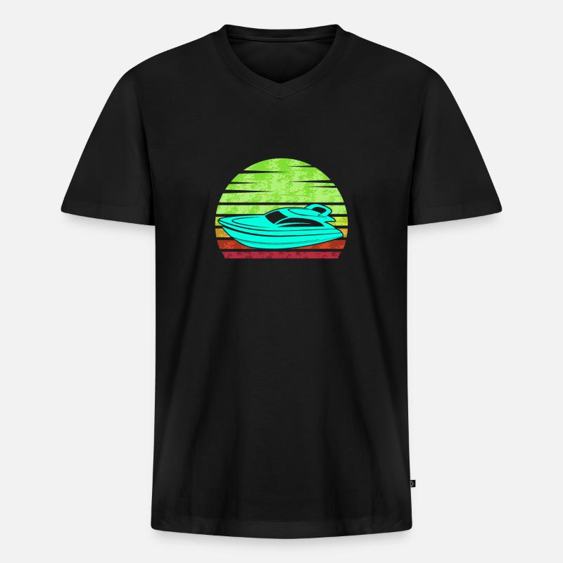 Retro Motorboot - Männer Premium Bio T-Shirt mit V-Ausschnitt - Schwarz