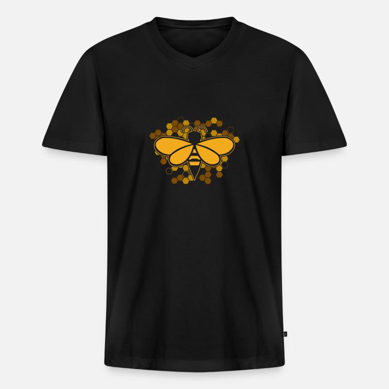Biene - Männer Premium Bio T-Shirt mit V-Ausschnitt - Schwarz