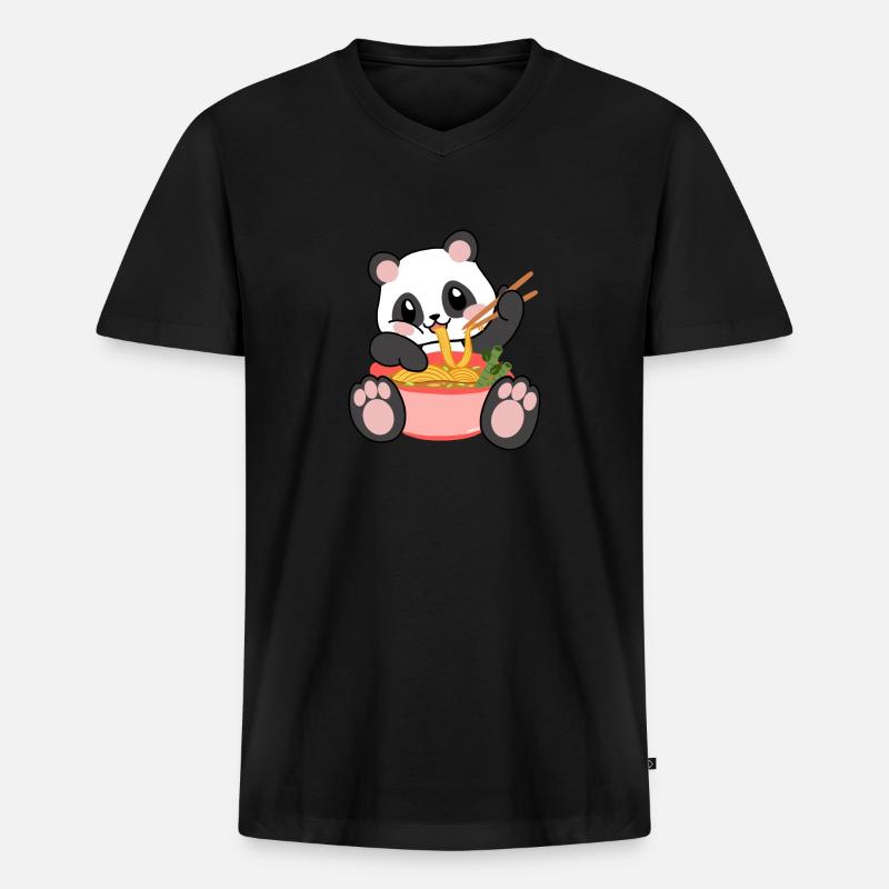 Nudel Suppe Panda isst Ramen - Männer Premium Bio T-Shirt mit V-Ausschnitt - Schwarz