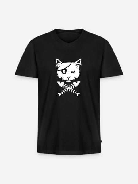 Pirate cat - Men's Premium Organic T-shirt with V-neck - black