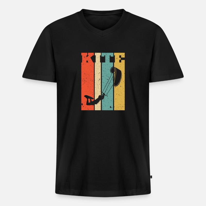 Retro Kitesurf Kitesurfing Kitesurfer - Männer Premium Bio T-Shirt mit V-Ausschnitt - Schwarz