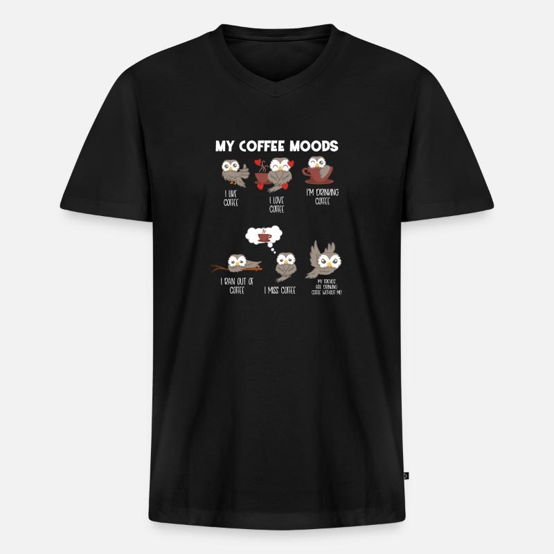 Eule - Eulen - Kaffee - Laune - Männer Premium Bio T-Shirt mit V-Ausschnitt - Schwarz