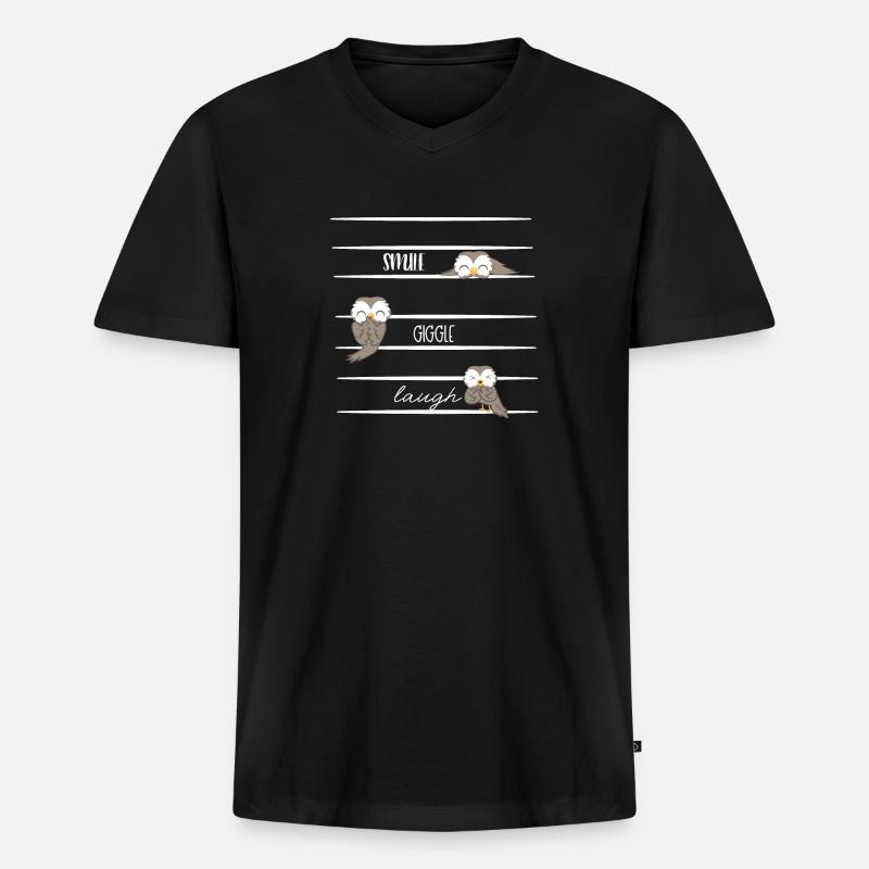 Eule - Eulen - Lachen - Spruch - Männer Premium Bio T-Shirt mit V-Ausschnitt - Schwarz