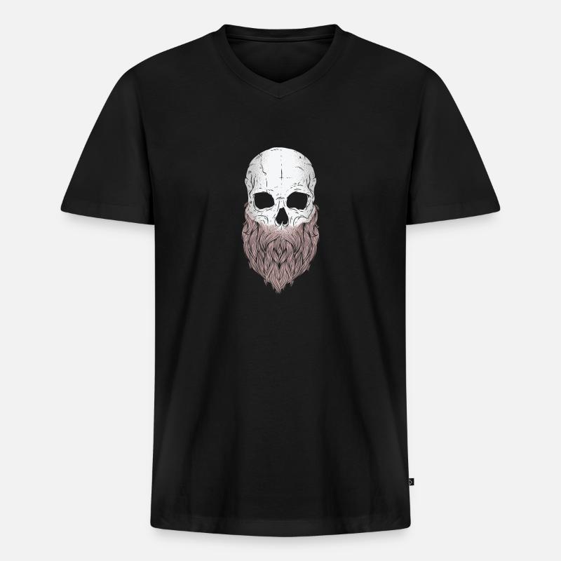Totenkopf mit Bart - Männer Premium Bio T-Shirt mit V-Ausschnitt - Schwarz