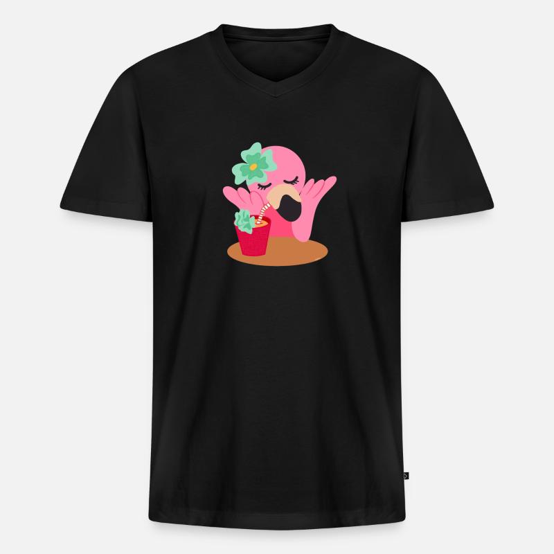 Flamingo Süß Mädchen - Männer Premium Bio T-Shirt mit V-Ausschnitt - Schwarz