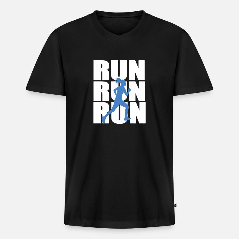 Run Run Run Läuferin - Männer Premium Bio T-Shirt mit V-Ausschnitt - Schwarz
