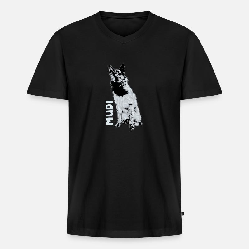 Mudi - Männer Premium Bio T-Shirt mit V-Ausschnitt - Schwarz