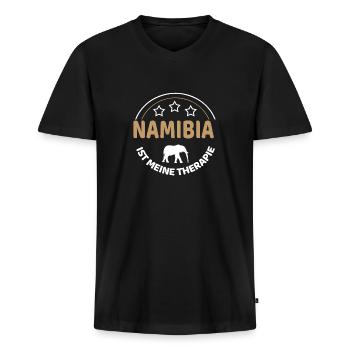 Therapie Namibia - Männer Premium Bio T-Shirt mit V-Ausschnitt - Schwarz - Vorne - Nico (187cm)