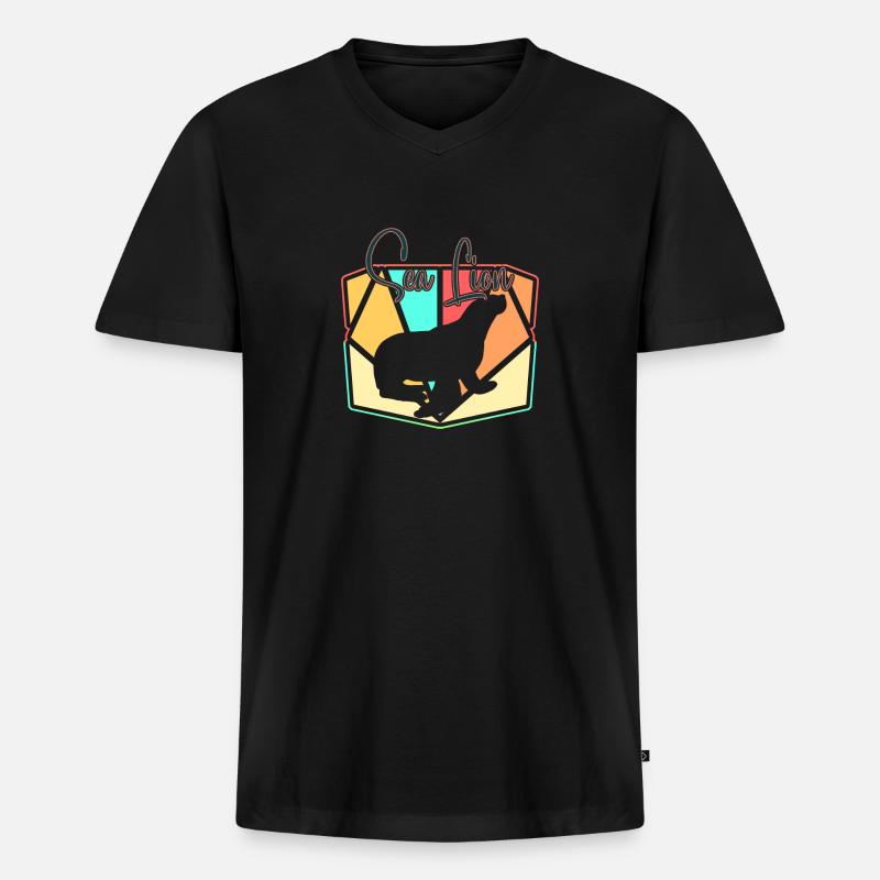 Seelöwe - Männer Premium Bio T-Shirt mit V-Ausschnitt - Schwarz