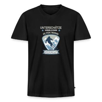 Skifahrer Skier Senior Geschenk Skipiste Skiurlaub - Männer Premium Bio T-Shirt mit V-Ausschnitt - Schwarz - Vorne - Nico (187cm)