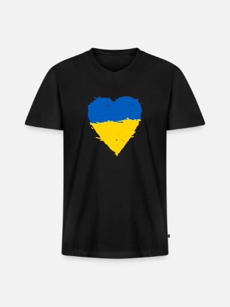 Ukraine flag heart - Men's Premium Organic T-shirt with V-neck - black