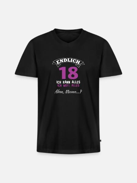 Endlich 18 - Männer Premium Bio T-Shirt mit V-Ausschnitt - Schwarz