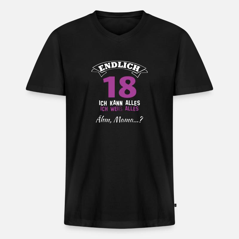 Endlich 18 - Männer Premium Bio T-Shirt mit V-Ausschnitt - Schwarz