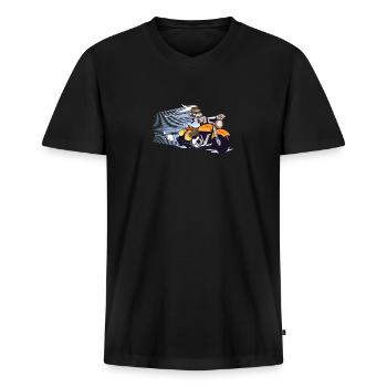 Motorrad Hase ,Rennmaschine ,Osterhase fährt - Männer Premium Bio T-Shirt mit V-Ausschnitt - Schwarz - Vorne - Nico (187cm)