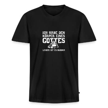 Dick Fett Dicker Übergewicht Übergewichtig dick - Männer Premium Bio T-Shirt mit V-Ausschnitt - Schwarz - Vorne - Nico (187cm)