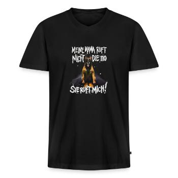 Meine Mama ruft nicht die 110, sie ruft mich! - Männer Premium Bio T-Shirt mit V-Ausschnitt - Schwarz - Vorne - Nico (187cm)
