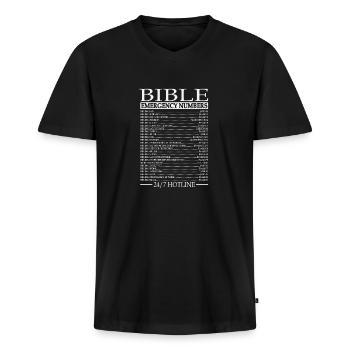 Bible Emergency Hotline Numbers proud christian Sh - Männer Premium Bio T-Shirt mit V-Ausschnitt - Schwarz - Vorne - Nico (187cm)