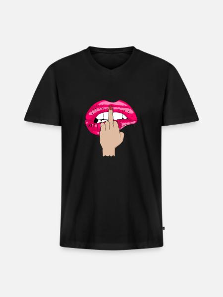 mittelfinger kussmund pink - Männer Premium Bio T-Shirt mit V-Ausschnitt - Schwarz