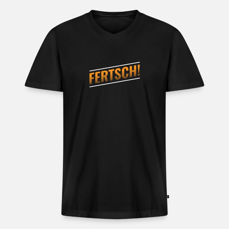 FERTSCH! SÄCHSISCH - Männer Premium Bio T-Shirt mit V-Ausschnitt - Schwarz