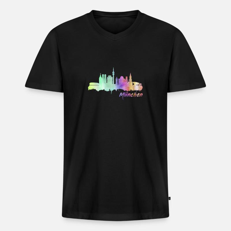 München Skyline - Männer Premium Bio T-Shirt mit V-Ausschnitt - Schwarz